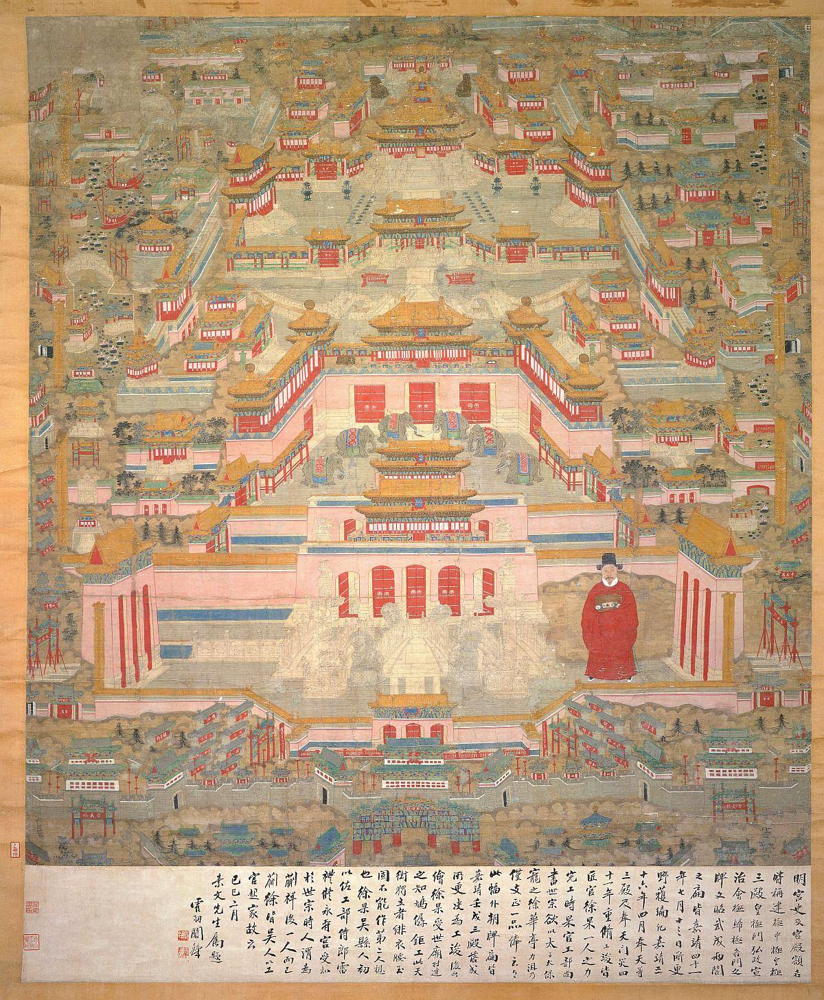北京宫殿图轴.绢本设色（312.5x169.5厘米）台北故宫博物院藏.平圖021470