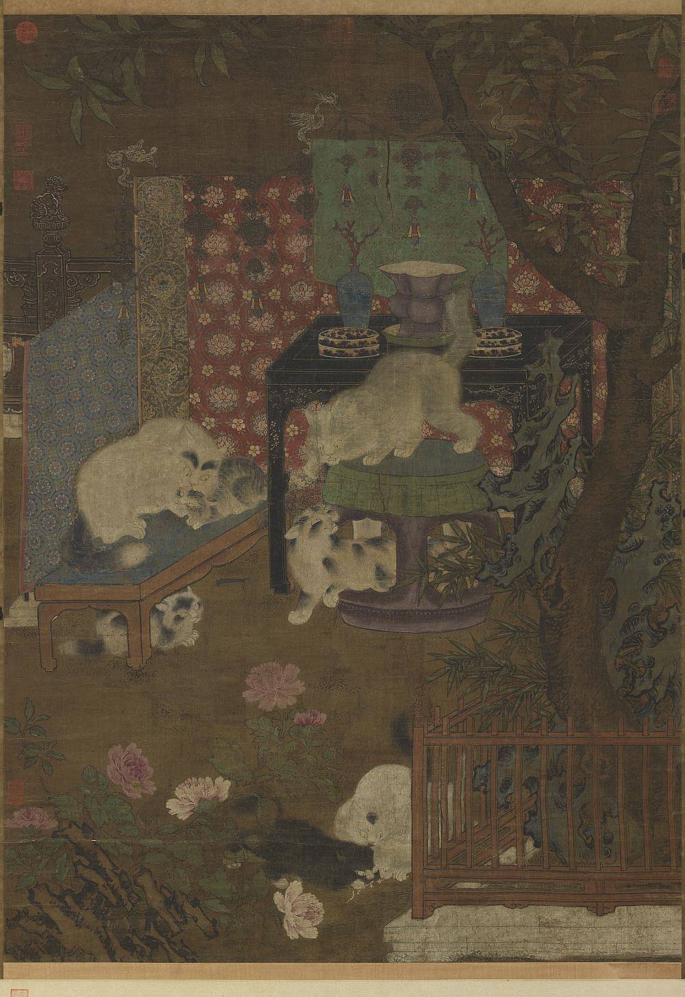 宋人戏猫图轴.绢本设色（139.8x100.1厘米）台北故宫博物院藏.7083x10315像素