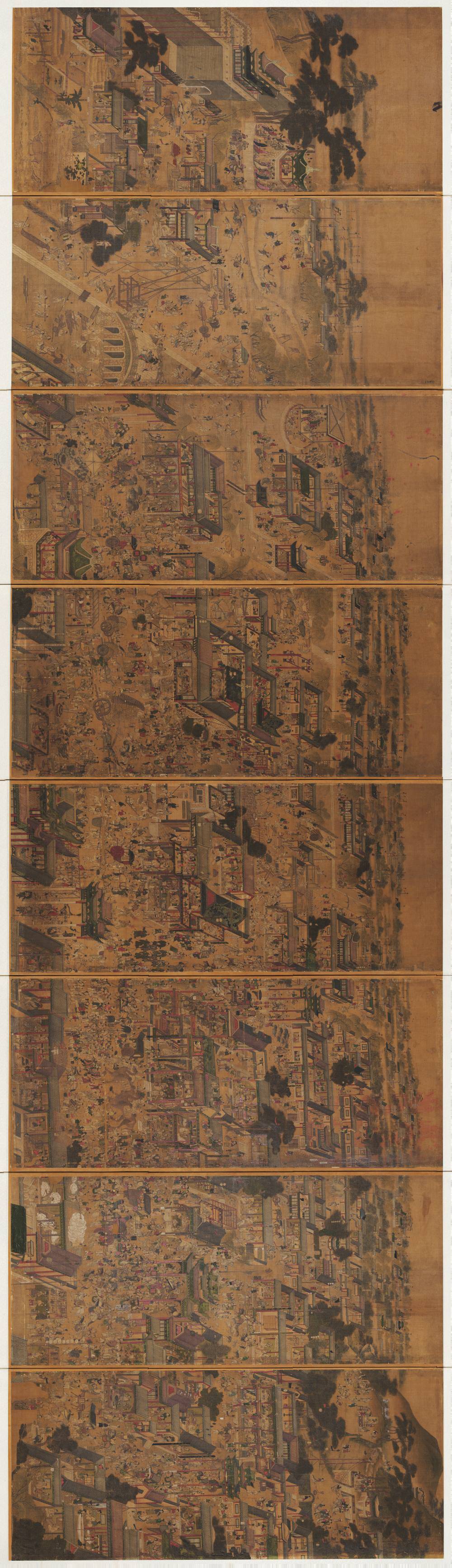 太平城市图.绢本设色（各113.6x49.1厘米）91471X26359像素.韩国国立中央博物馆藏